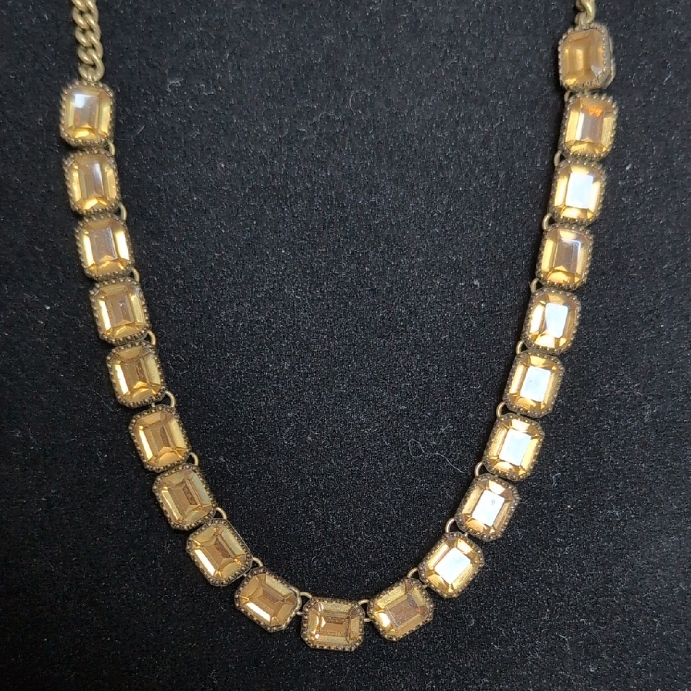 FOSSIL Goldtone Emerald Cut Canary Topaz Amber Rhinestone